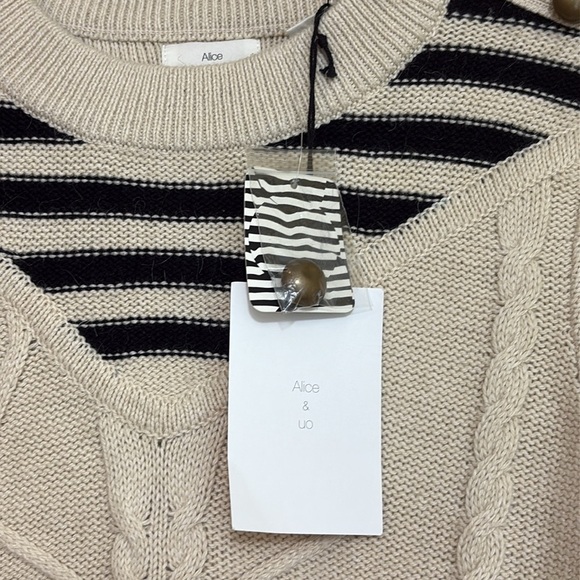 Alice & UO NWT Gitane Crewneck Cable Button Stripes Cotton Blend Knit Sweater S - Picture 7 of 15